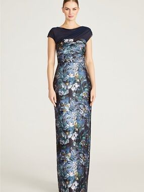 Theia Delana Column Mikado Gown Alfresco Floral Size 4 NWOT